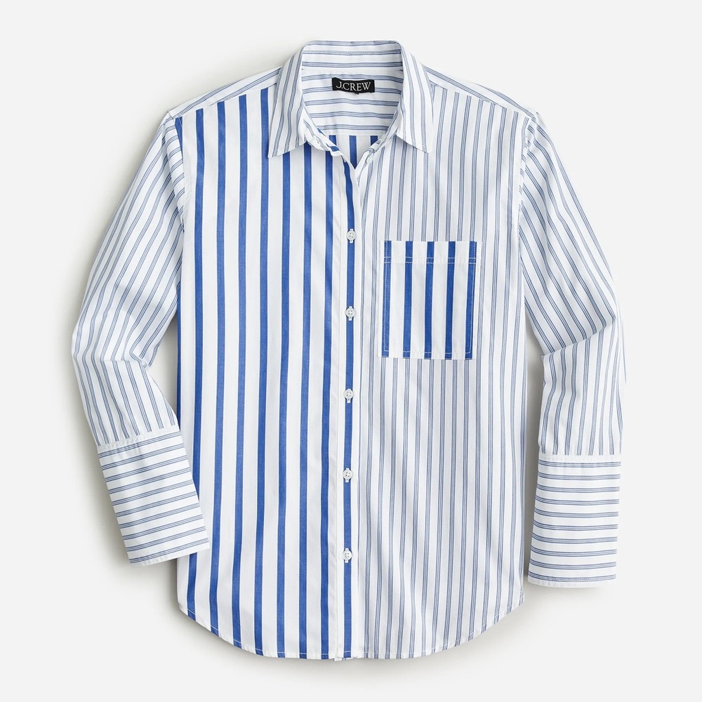 J. Crew 12 Garçon Shirt in Cocktail Stripe Cotton Poplin Blue White Button Down